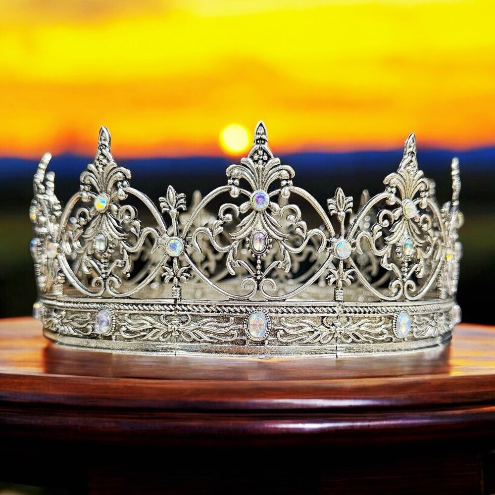 Vintage Silver Crown, Renaissance Crown, Medieval Crystal Crown, Prince Diadem